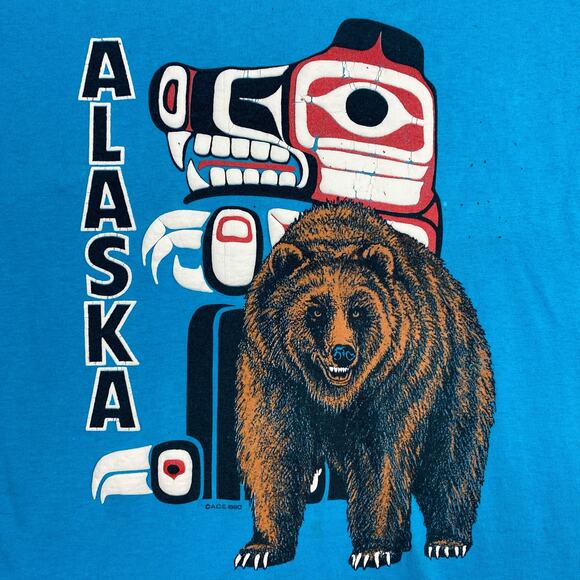 Vintage shirt mens XL 90s singlestitch Alaska wildlife grizzly bear native tribe - Picture 2 of 9